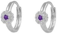 girl's 14k white gold cz simulated birthstone flower huggie hoop earrings logo