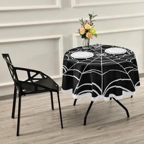 img 4 attached to Waterproof Polyester 60 Inch Round Tablecloth With Spooky Spider Design For Halloween Kitchen, Dining, Buffet Parties, And Camping