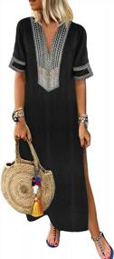 img 4 attached to Women'S Lace Neck Tunic Evening Gown Long Cover Up Kaftan Kimono Beach Maxi Dress