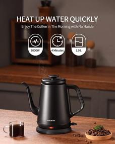 img 1 attached to Efficient And Stylish Gooseneck Electric Kettle For Coffee And Tea: DmofwHi 1.0L 1000W Stainless Steel Water Kettle With Auto Shut-Off In Matte Black
