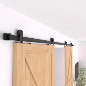 img 1 attached to WINSOON 8FT WinSoon Antique Top Mount Double Sliding Barn Wood Door Hardware Cabinet Kit Black