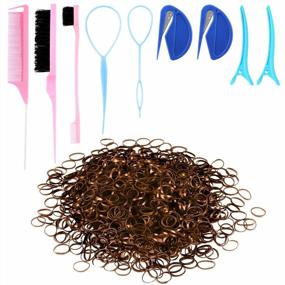 img 4 attached to 1009Pcs Brown Hair Accessories Set - 79Style Mini Rubber Bands, Ponytail Elastics, Teasing Brush & More!