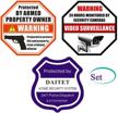 outdoor/indoor self-adhesive vinyl property owner armed security warning sticker set with video surveillance decal for windows and doors. logo