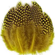 colored spotted feather set - 100 pieces of guinea and pheasant feathers ranging from 3 to 6 inches in length, ideal for dream catcher, jewelry making, and decoration accessories in yellow logo