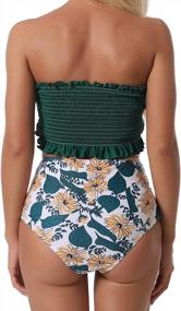 img 1 attached to Stylish And Flattering: Papasgix Women'S Smocked Off Shoulder Bandeau Bikini With High Waisted Bottoms