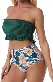 img 4 attached to Stylish And Flattering: Papasgix Women'S Smocked Off Shoulder Bandeau Bikini With High Waisted Bottoms
