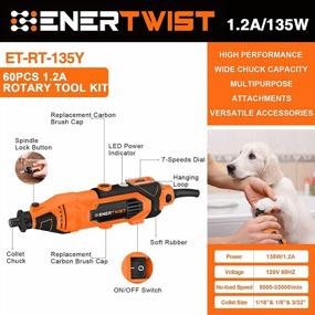 img 3 attached to ENERTWIST 135W Rotary Tool Kit, 7 Variable Speeds W/ Flex Shaft & 63Pcs Multiuse Accessories For Cutting, Grinding, Sanding, Polishing, Wood Caving & Engraving - DIY Home Crafting In Carry Case