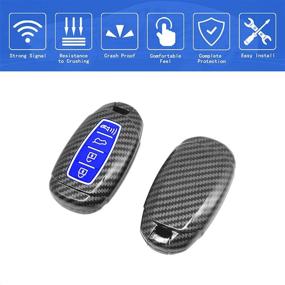 img 2 attached to Чехол TANGSEN Smart Key Fob, совместимый с Hyundai Accent Azera Elantra GT Grandeur I30 IG IX35 Kona Palisade Santa Fe Solaris, черный узор из углеродного волокна, АБС-силиконовая резина, светящийся синий