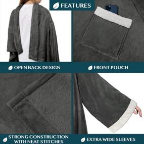 img 2 attached to Deluxe Fleece Blanket With Sleeves - Wearable, Warm & Cozy For Women Men Adults - Charcoal Gray
