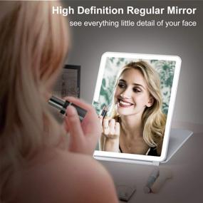 img 1 attached to Compact LED Rechargeable Lighted Makeup Mirror With Touch Screen Dimming And Magnification Pocket Spot Mirror - KEDSUM Travel Vanity Mirror With Cover