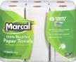 green seal certified recycled paper towels - 24 rolls of 2-ply u-size-it sheets with 140 sheets per roll. marcal 100% recycled white paper towel rolls - product number 06181 logo