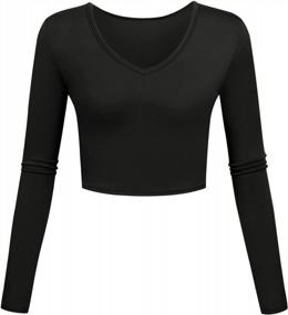 img 4 attached to KLOTHO V Neck Crop Tops Long Sleeve Sexy Shirts Slim Fit Base Layer For Women