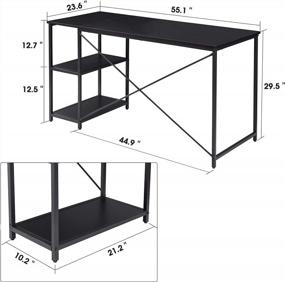 img 1 attached to Multifunctional Computer Desk With Shelf Storage, Modern Office Desk For Small Spaces, Home Workstation With Gold Legs, Black PC Laptop Table (55")