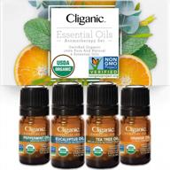 набор органических эфирных масел для ароматерапии (4) от cliganic - 100% чистая натуральная мята, эвкалипт, чайное дерево и апельсин логотип