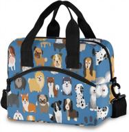 women's dog & puppy cartoon animal lunch bag set - thermal cooler, water-resistant tote box for working, picnics, beaches & sports logo