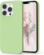 milprox iphone 13 pro max case with screen protector - shockproof silicone protective cover with soft microfiber lining - mint logo