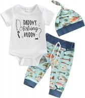 unisex baby fishing outfit: emmababy long sleeve romper, sweatshirt pants & hat logo