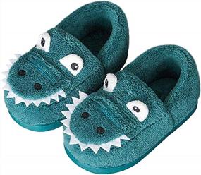 img 4 attached to Warm & Cozy Winter Slippers For Toddlers: JACKSHIBO Dinosaur House Shoes With Fur Lining.