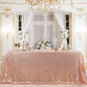 img 4 attached to Shimmering B-COOL Rose Gold Sequin Tablecloth - 50X80 Inch Christmas & Wedding Cover With Sequin Panels - Elegant Sequin Overlay For Parties, Receptions, And Baby Showers