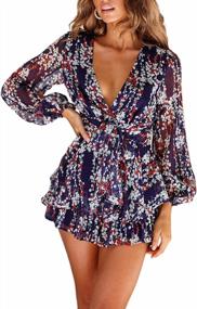 img 4 attached to Boho Chic: Stunning Floral Off-Shoulder Summer Romper For Women By Fixmatti