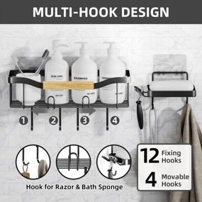 img 1 attached to 4-Pack AHNR 304 Stainless Steel Shower Caddy - Adhesive Organizer W/ 2 Soap Holders & 16 Hooks | No Drilling Rustproof Bathroom & Kitchen Storage Basket Rack