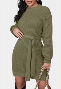 img 3 attached to Warm And Chic: ZESICA Women'S Long Sleeve Waffle Knit Dress With Tie-Waist Design