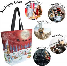img 2 attached to Naanle Christmas Canvas Tote Bag Large Women Casual Shoulder Bag Handbag, Christmas Tree Snowman Reusable Multipurpose Heavy Duty Shopping Grocery Cotton Bag For Outdoors