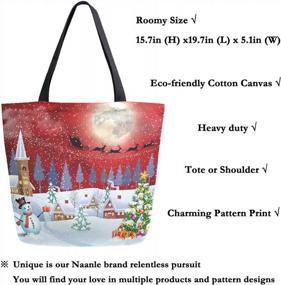 img 3 attached to Naanle Christmas Canvas Tote Bag Large Women Casual Shoulder Bag Handbag, Christmas Tree Snowman Reusable Multipurpose Heavy Duty Shopping Grocery Cotton Bag For Outdoors