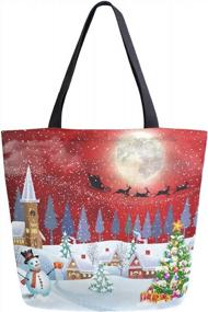 img 4 attached to Naanle Christmas Canvas Tote Bag Large Women Casual Shoulder Bag Handbag, Christmas Tree Snowman Reusable Multipurpose Heavy Duty Shopping Grocery Cotton Bag For Outdoors