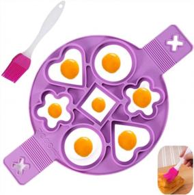 img 4 attached to KeepingcooX 7 Holes Egg Omelettes Maker Mold With 4 Shapes, Nonstick Silicone, Heart & Flower & Circle & Square Pancake Mould, Create More Fun, For Pot, Pan, Stovetop, Microwave, Plus Basting Brush