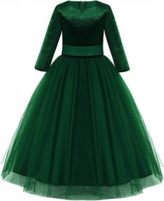img 4 attached to Girls Velvet Long Dress Winter Fall Maxi Gown 3/4 Sleeve Princess Party Dresses