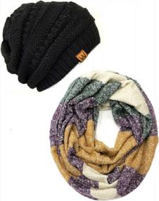 img 4 attached to Warm And Stylish Bowbear Winter Infinity Scarf And Beanie Set In Classic Tartan Pattern