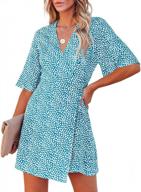 summer party mini dress: yacooh women's v-neck polka dot wrap dress with short sleeves and beach casual style tops logo