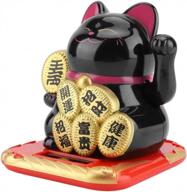 hyuduo fortune cat waving arm, japanese solar powered adorable swing lucky beckoning fortune welcoming cat for home, shop (black) logo