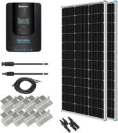 renogy 200w 12v solar panel starter kit w/20a rover mppt charge controller & mounting z brackets for rv, boats, trailer, camper logo