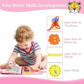 img 2 attached to Montessori Busy Board for Toddlers - Sensory Activity Toy for Fine Motor Skills - Travel Essential for Kids by Airplane or Car (Pink)