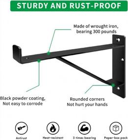 img 1 attached to Industrial Shelf Brackets With Lip, Heavy Duty 12 Inch Metal Wall Mount Brackets For Indoor/Outdoor Storage, Black (4 Pack) - Includes Screws