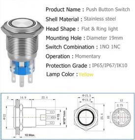 img 3 attached to 12V LED Ring Switch - Quentacy Momentary Push Button Waterproof Silver Stainless Steel Shell 1NO1NC With Wire Socket Plug For 19Mm 3/4 Mounting Hole (Yellow)