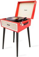 vintage style standing record player - lauson yt578 with speaker, usb, 3-speed turntable, digital encoder, portable headphone jack, rca output, extra stylus (red) logo