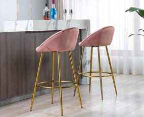 img 3 attached to Set Of 2 Guyou Modern Velvet Bar Stools With Round Back, 30" Seat Height And Gold Legs For Kitchen Island Or Pub, Pink Upholstery