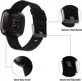 img 2 attached to Комплект из 2 совместимых ремешков Fitbit Sense/Versa с 3 ремешками: дышащий тканый нейлоновый ремешок для женщин и мужчин - черный и белый