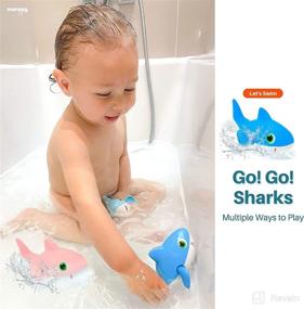 img 1 attached to MARPPY Baby Bath Toys - Floating Wind-up Sharks for Toddlers and Kids - Tub and Pool Toys Set with 3 Swimming Bath Toys Sharks and 1 Bath Toy Storage