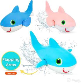 img 3 attached to MARPPY Baby Bath Toys - Floating Wind-up Sharks for Toddlers and Kids - Tub and Pool Toys Set with 3 Swimming Bath Toys Sharks and 1 Bath Toy Storage