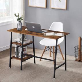 img 1 attached to Upgrade Your Home Office With VECELO 43 Inch Writing Desk - Two-Tiered Storage Shelves, Adjustable Feet And Waterproof Surface - Walnut Finish
