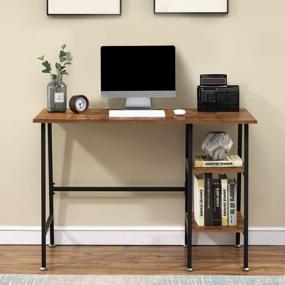 img 2 attached to Upgrade Your Home Office With VECELO 43 Inch Writing Desk - Two-Tiered Storage Shelves, Adjustable Feet And Waterproof Surface - Walnut Finish