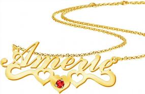 img 4 attached to Personalized 18K Gold Name Necklace With Birthstone And Heart Chain For Mother'S Day Gift