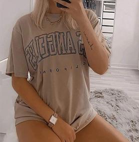 img 3 attached to Oversized Women'S Casual Tee Shirt With Los Angeles Letter Print, Short Sleeves And Round Neck For Summer, Ideal For Fashionable Blouse Tops