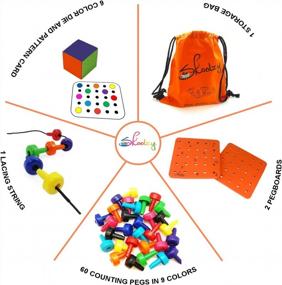 img 2 attached to Montessori Peg Board Toddler Occupational Therapy Fine Motor Skills Toys - Skoolzy 60 Piece Counting, Color Sorting Toy For Girls & Boys Ages 18 Months+ Sensory Stacking Blocks, Dice, Lacing + Ebook