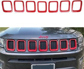 img 4 attached to XBEEK Front Grille Cover Grill Ring Inserts Frame Trims Kit For 2017-2021 Jeep Compass - Red