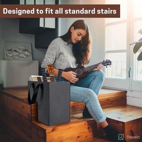 img 2 attached to 🧺 SAM AND MABEL Staircase Basket with Handles - Premium Felt Stair Baskets for Carpeted and Wooden Stairs: Convenient Stair Storage Organizer for Home and Office Decor (Signature Gray)